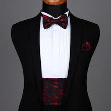 Load image into Gallery viewer, Black and Red Floral Cummerbund Set