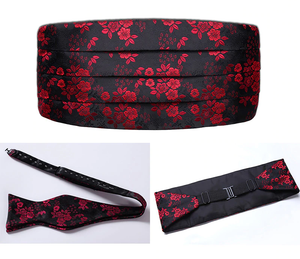 Black and Red Floral Cummerbund Set