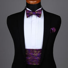 Load image into Gallery viewer, Purple and Gold Paisley Cummerbund Set