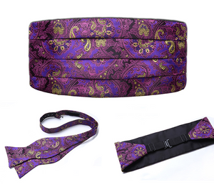 Purple and Gold Paisley Cummerbund Set