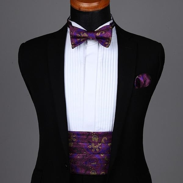 Purple and Gold Paisley Cummerbund Set