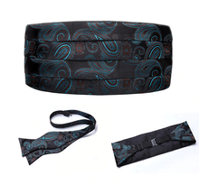Load image into Gallery viewer, Black and Teal Paisley Cummerbund Set