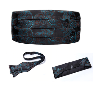 Black and Teal Paisley Cummerbund Set