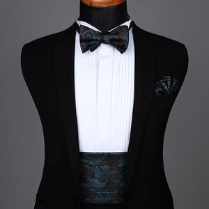 Black and Teal Paisley Cummerbund Set