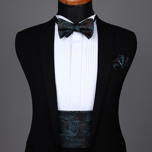 Black and Teal Paisley Cummerbund Set