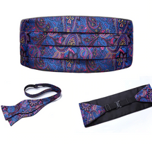 Load image into Gallery viewer, Blue and Pink Paisley Cummerbund Set
