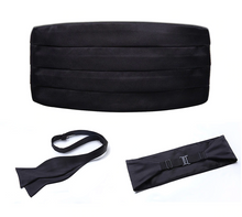 Load image into Gallery viewer, Satin Black Solid Cummerbund Set