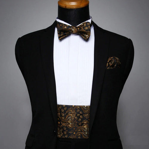 Black and Gold Paisley Cummerbund Set