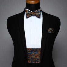 Load image into Gallery viewer, Blue and Gold Paisley Cummerbund Set