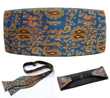 Load image into Gallery viewer, Blue and Gold Paisley Cummerbund Set