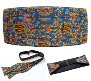 Blue and Gold Paisley Cummerbund Set