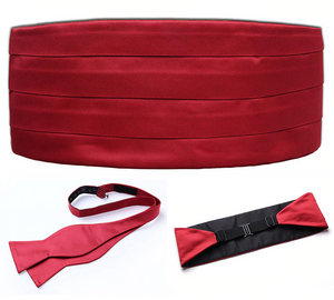 Wine Red Solid Cummerbund Set