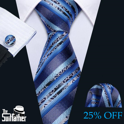 Sapphire Blue Striped Tie Set