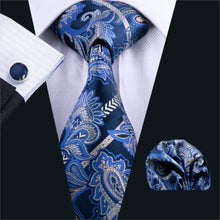 Load image into Gallery viewer, Royal Blue Striped Paisley Tie Set