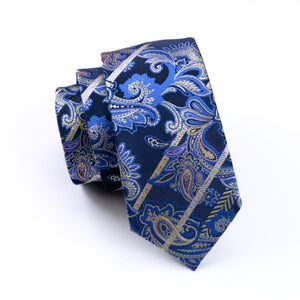 Royal Blue Striped Paisley Tie Set