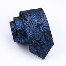 Load image into Gallery viewer, Blue and Black Paisley Tie Set