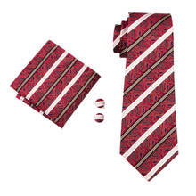 Load image into Gallery viewer, White and Red Striped Paisley Tie Set
