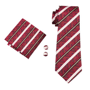 White and Red Striped Paisley Tie Set