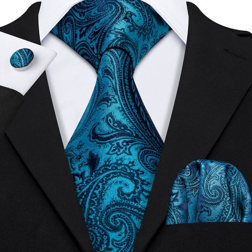 Azure Ocean Paisley Tie Set