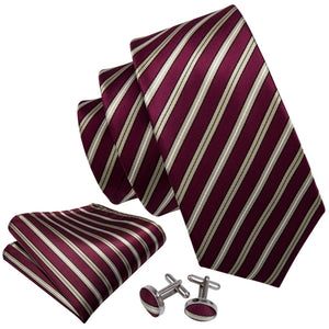 Deep Red Class Striped Tie Set