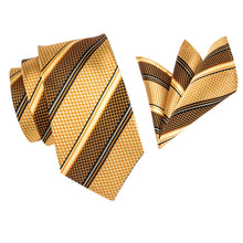 Load image into Gallery viewer, Golden Yellow Striped Tie Set