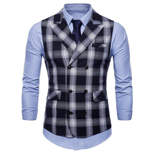Black and White Plaid Double Breasted Slim Fit Vest