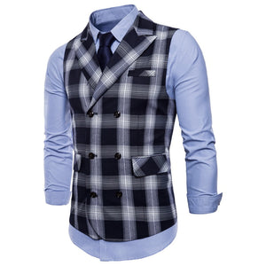 Black and White Plaid Double Breasted Slim Fit Vest