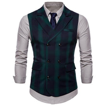 Load image into Gallery viewer, Black and Green Plaid Double Breasted Slim Fit Vest