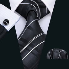 Load image into Gallery viewer, Fifty Shades of Black Striped Tie Set