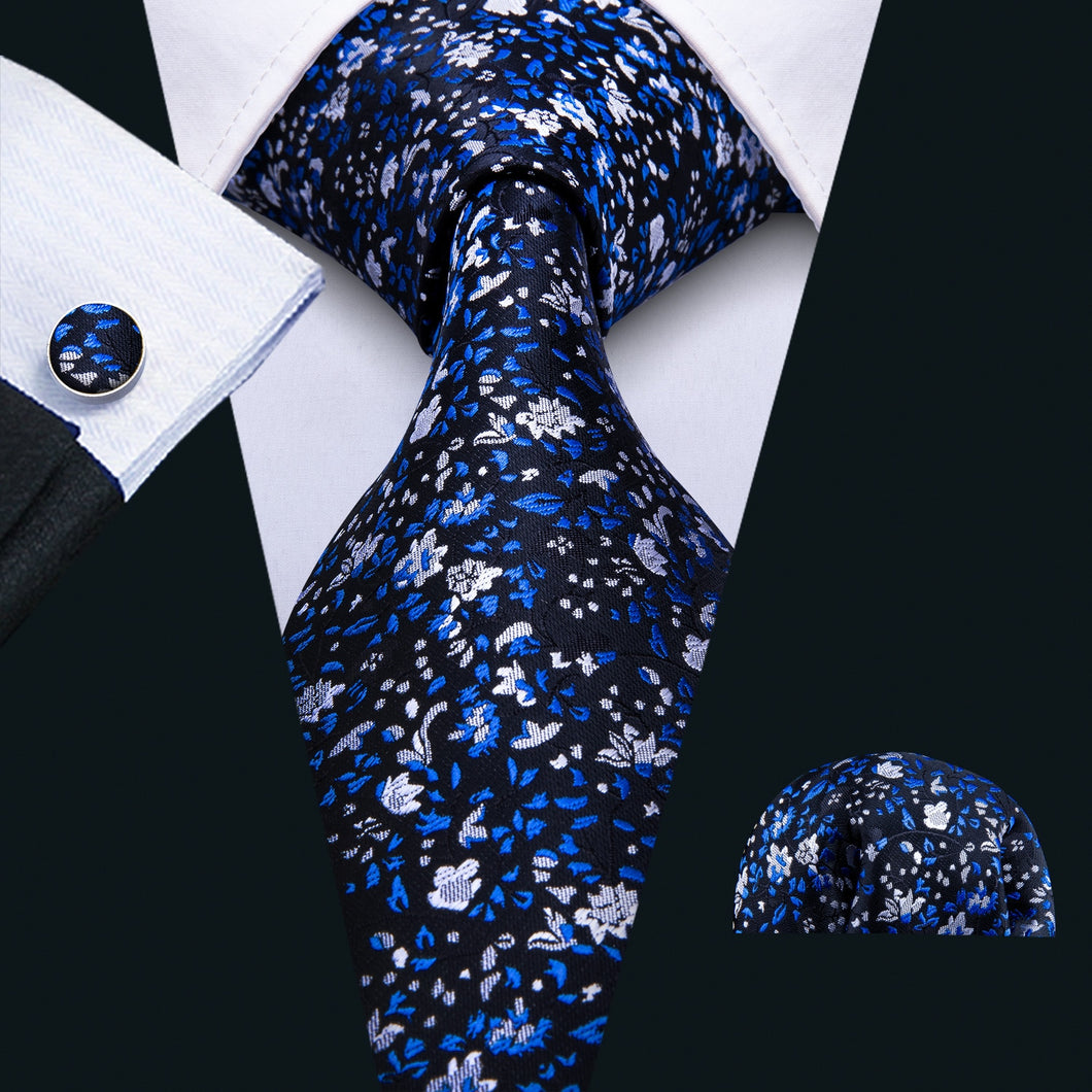 White and Blue Floral Tie Set