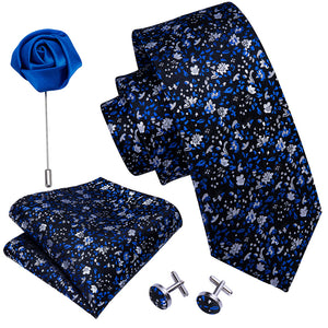White and Blue Floral Tie Set