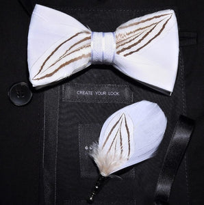 Ricnais Brand Designer Mens Fashion Feather Bow Tie Brooch Set Adjustable Formal Tie Bowtie Wedding Party with Gift Box