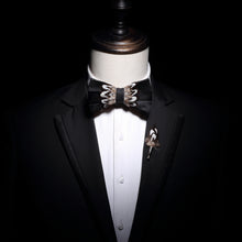 Load image into Gallery viewer, Ricnais Brand Designer Mens Fashion Feather Bow Tie Brooch Set Adjustable Formal Tie Bowtie Wedding Party with Gift Box