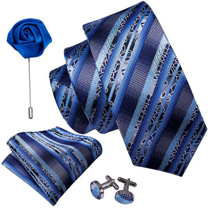 Sapphire Blue Striped Tie Set