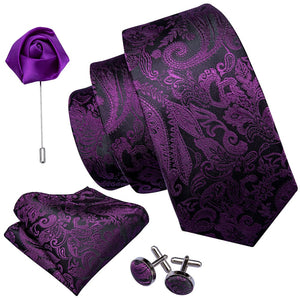 Deep Purple Paisley Tie Set