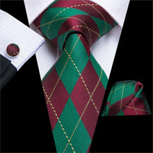 Load image into Gallery viewer, Green and Red Pinstripe Silk Tie Set