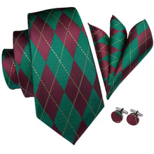Load image into Gallery viewer, Green and Red Pinstripe Silk Tie Set