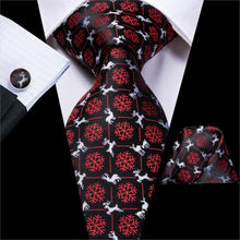 Load image into Gallery viewer, Red and Black Snowflake Geometric Tie Set