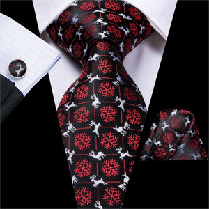 Red and Black Snowflake Geometric Tie Set
