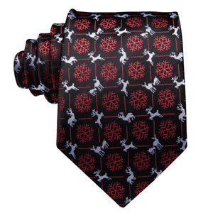 Red and Black Snowflake Geometric Tie Set