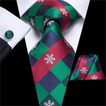 Load image into Gallery viewer, Red Striped Snowflake Plaid Tie Set