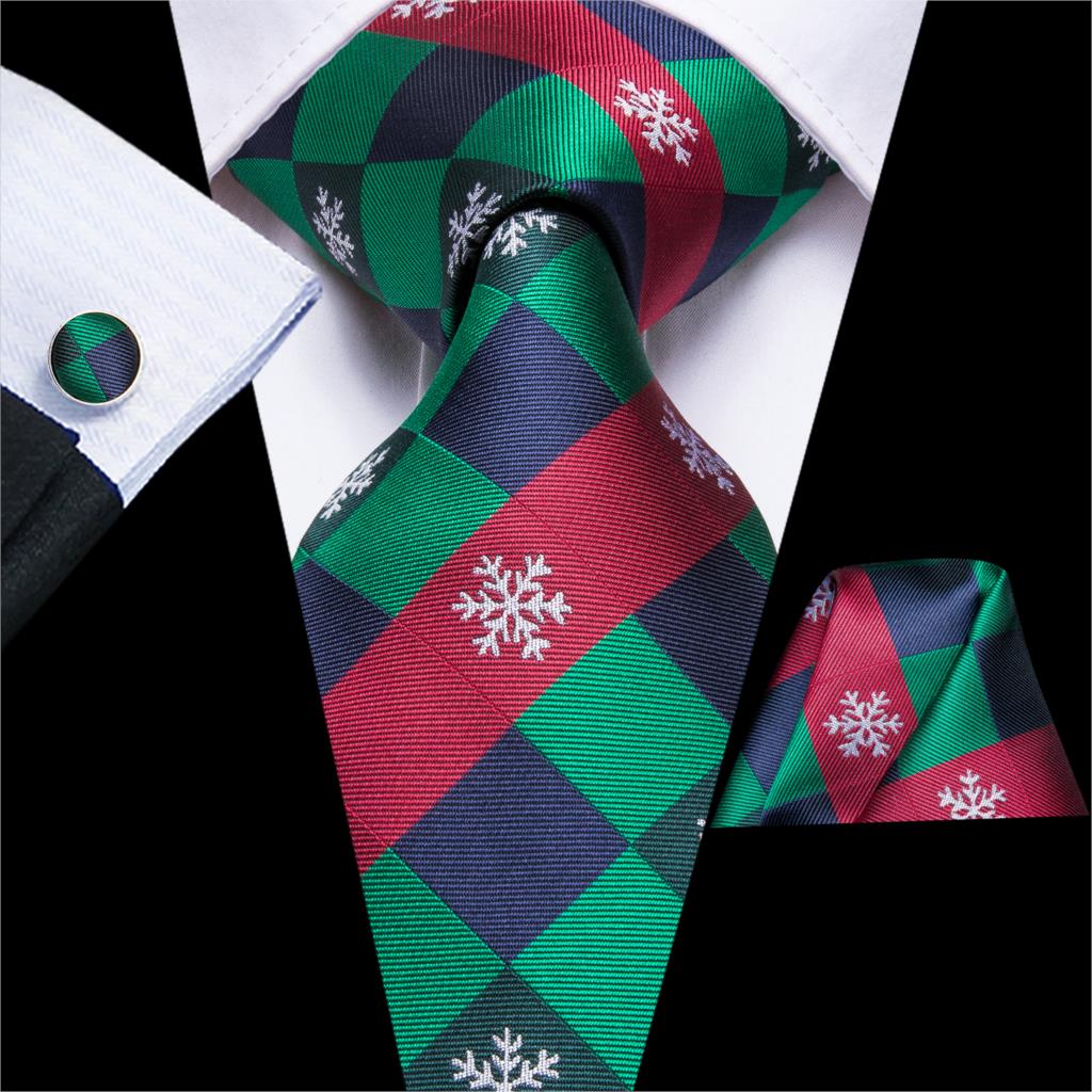 Red Striped Snowflake Plaid Tie Set