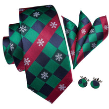 Load image into Gallery viewer, Red Striped Snowflake Plaid Tie Set
