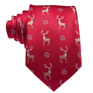 Red Reindeer and Snowflake Tie Set