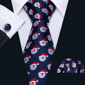 Navy Blue Santa Silk Tie Set