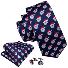 Load image into Gallery viewer, Navy Blue Santa Silk Tie Set