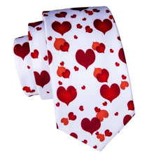 Load image into Gallery viewer, White and Red Hearts Silk Tie Set