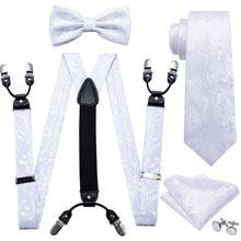 Load image into Gallery viewer, Satin White Paisley Suspender Set