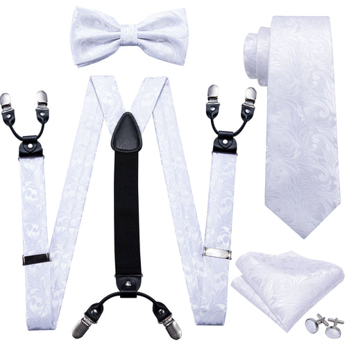 Satin White Paisley Suspender Set