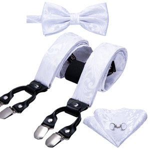 Satin White Paisley Suspender Set